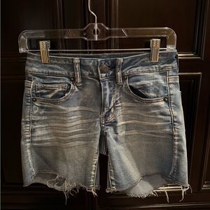 American Eagle Outfitters Distressed Light Blue Denim Midrise Shorts